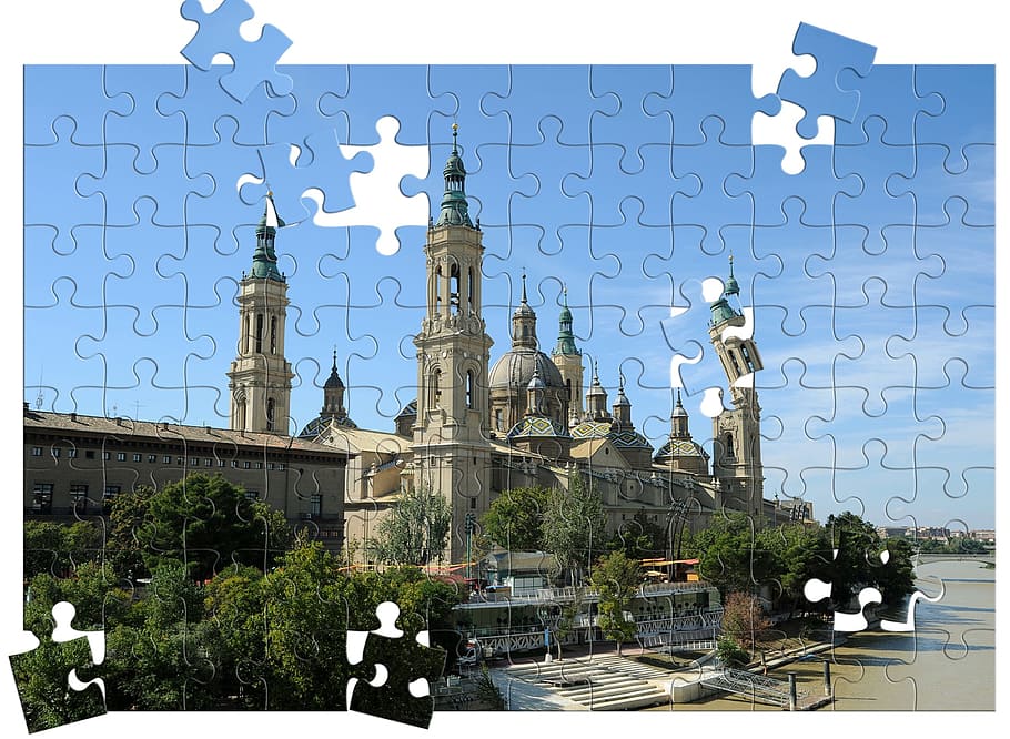 zaragoza, spain, puzzle, city, building, places of interest, architecture, old buildings, basilica del pilar, basilica