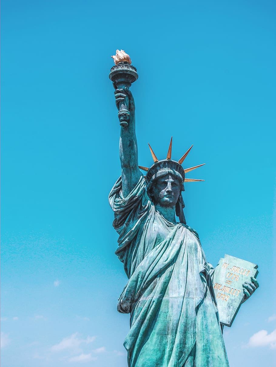 estatua de la libertad, estatua, lugar famoso, ciudad de Nueva York, monumento, símbolo, escultura, isla de la libertad, arquitectura, azul