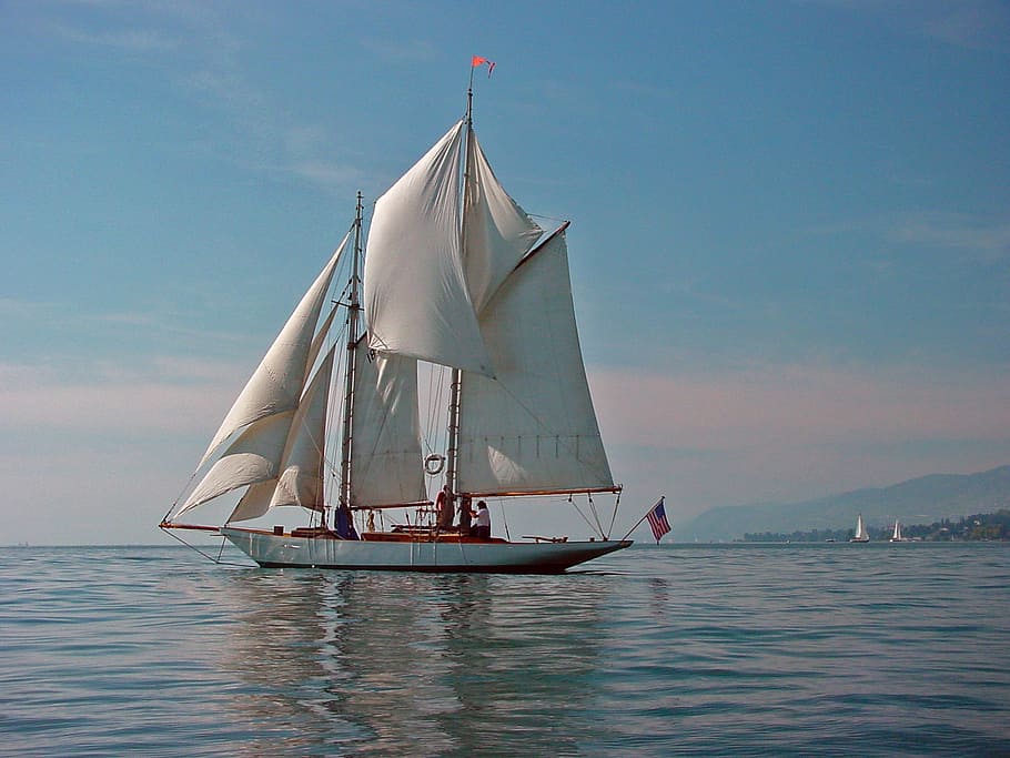 sailing boat, body, water, daytime, lake geneva, montreux, switzerland, lake, nautical vessel, transportation