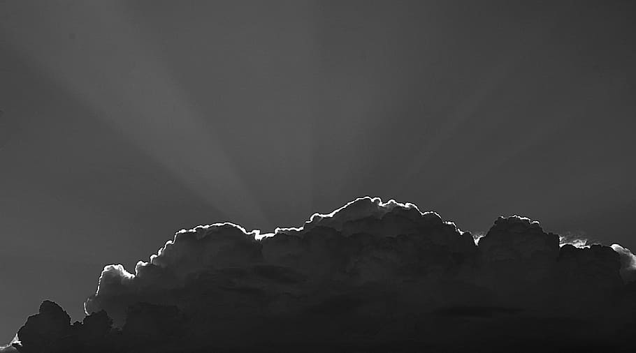 silhouette photo, clouds, the rays, the sun, after the storm, rays of the sun, storm, thundercloud, ray of sunshine, night