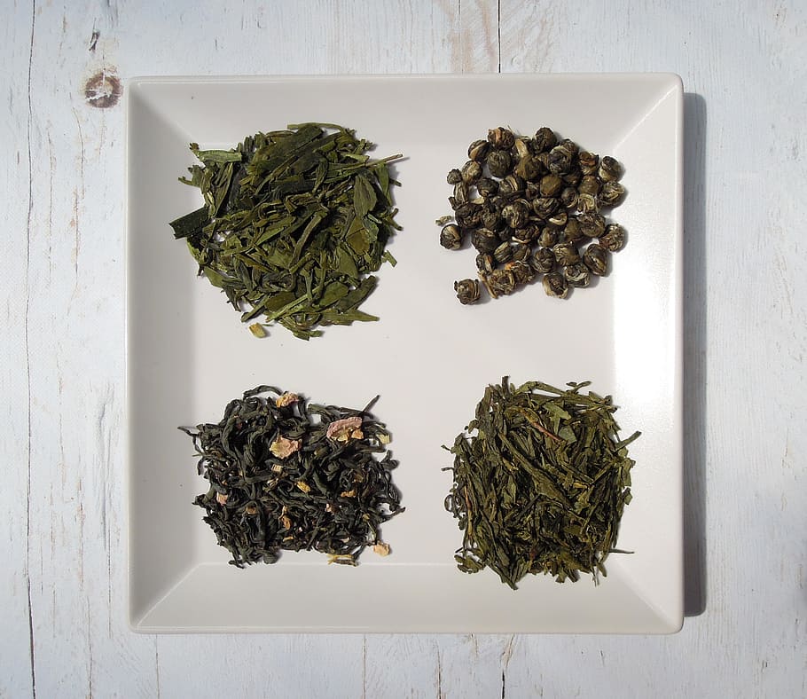 hojas de té, té, té verde, taza de té, hojas secas, alimentos, secos, orgánicos, comida y bebida, directamente arriba