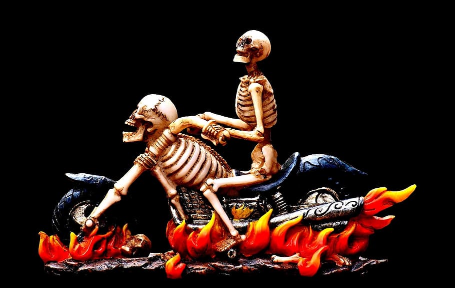 skeleton, riding, motorcycle, fire illustration, biker, creepy, weird, decoration, scary, bone