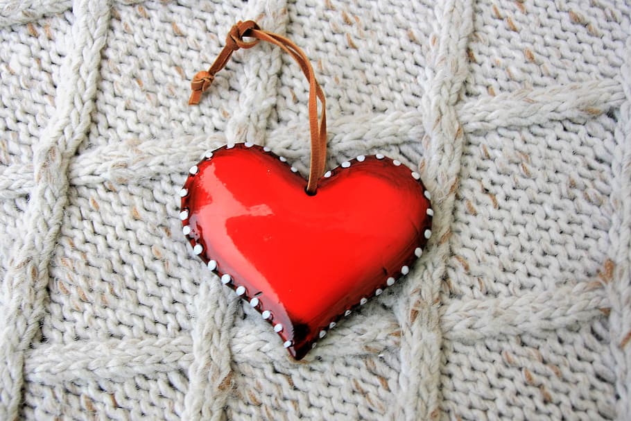 red, heart, key, chain, weave, red heart, symbol, wool, textile, web