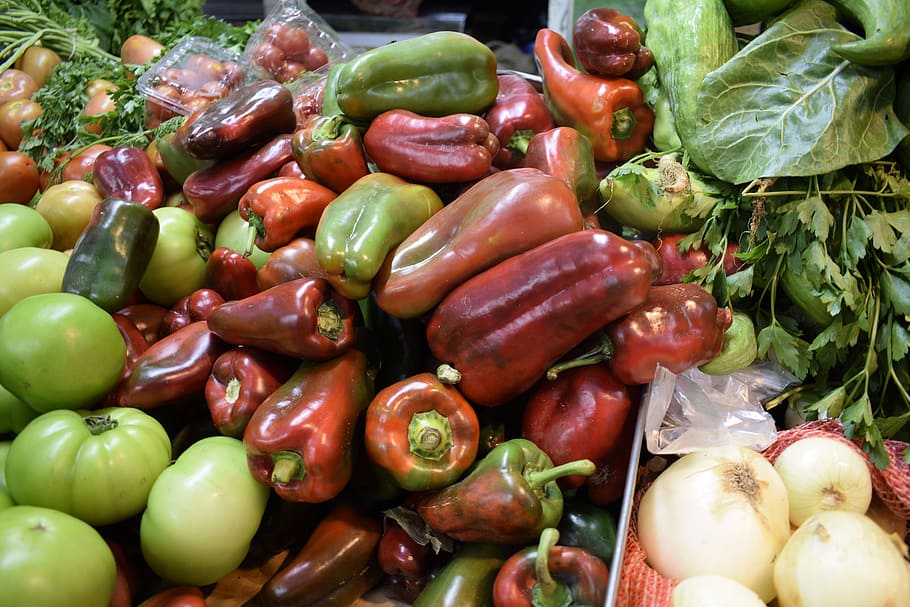 verduras, ají, pim, chile, pimientos, mercado, colores, rojo, comida, picante