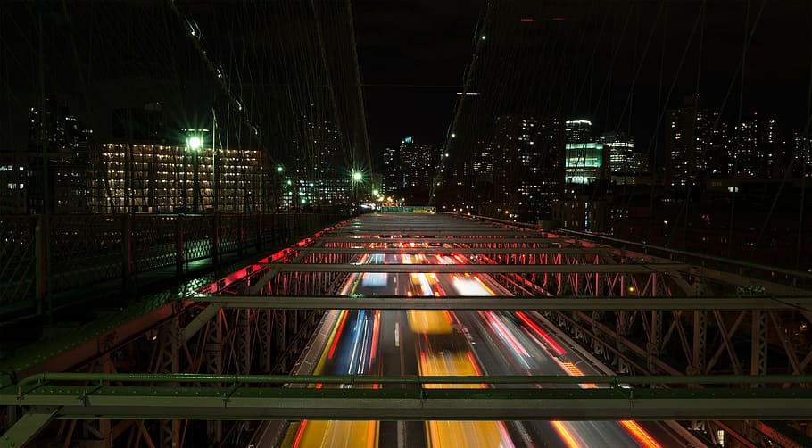 foto timelpse, abu-abu, jembatan logam, jembatan, jalan raya, speedway, perkotaan, kota, jalan, transportasi