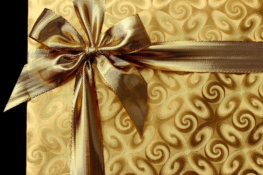 gold ribbon, gift, box, present, background, recreation, ribbon, nose, christmas, birthday