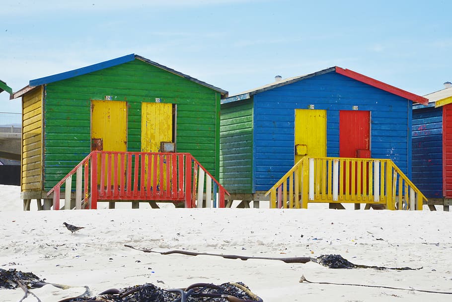 baños, sudáfrica, muizenberg, azul, Exterior del edificio, madera - Material, arquitectura, mar, playa, estructura construida