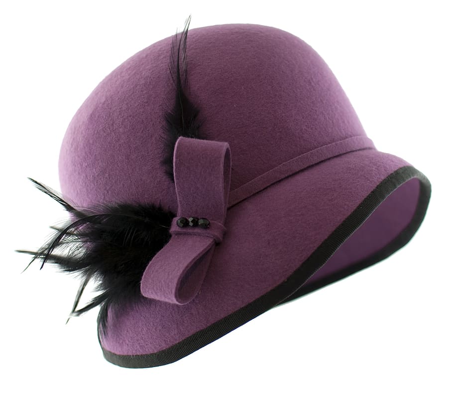 hat, hat filcowy, hat purple, hat womens, a feather, felt, made by hand, autumn, headgear, ornament