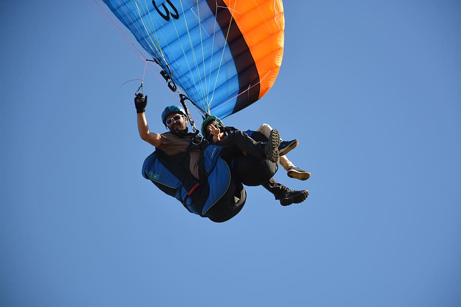 paragliding, paraglider, paragliding duo, tandem paragliding, wind, adventure, hobbies, sport, nature, air