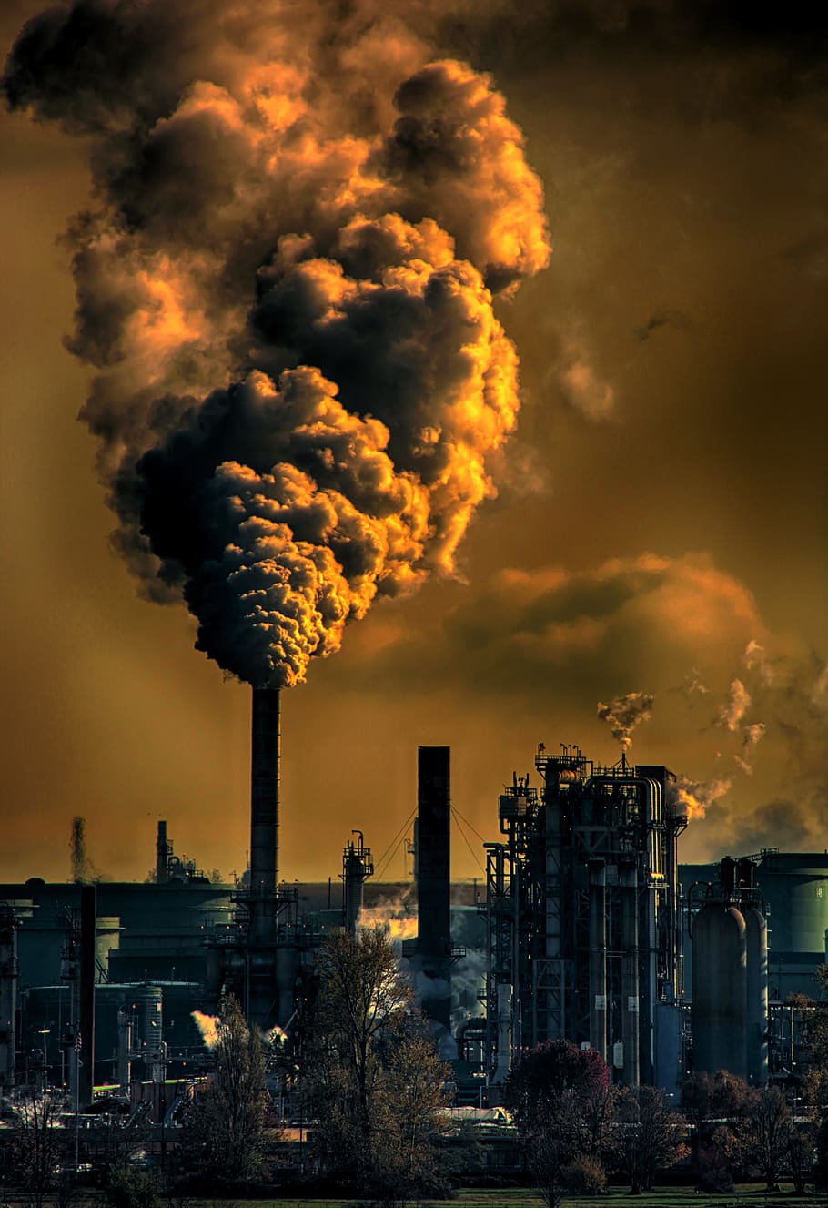 공장 연기, 흐린, 하늘, 낮, 지구 온난화, 오염, 환경, 연기, 산업, 스모그