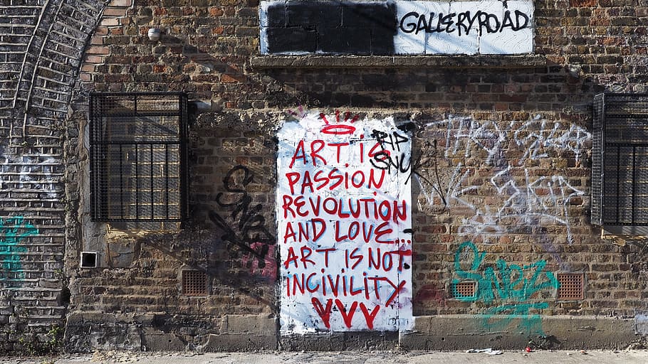 Seni, Cinta, Gairah, Grafiti, London, galeri, teks, skrip barat, eksterior bangunan, struktur bangunan