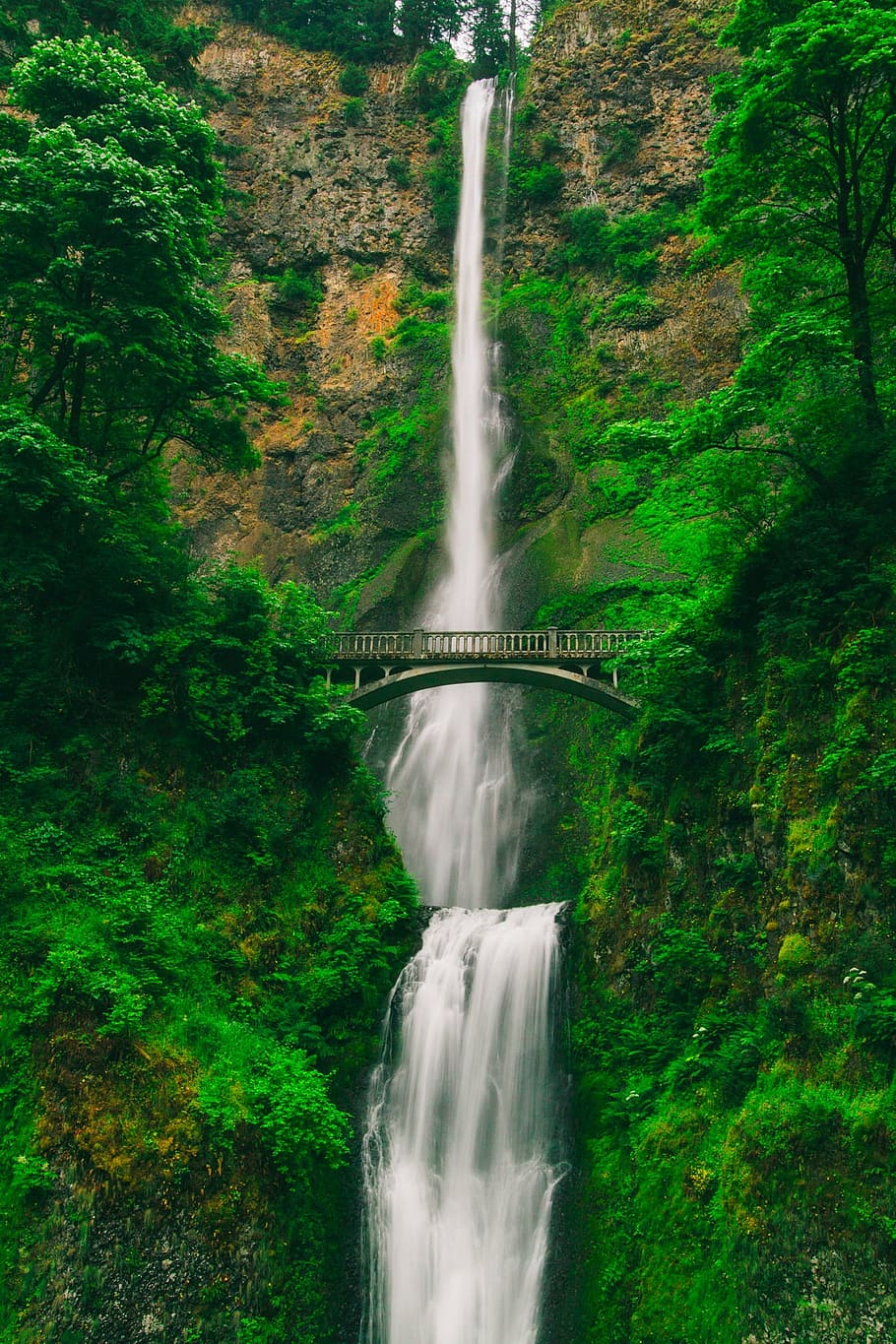 macro shot, waterfalls, multnomah falls, oregon, tourism, mountain, waterfall, cascade, bridge, country