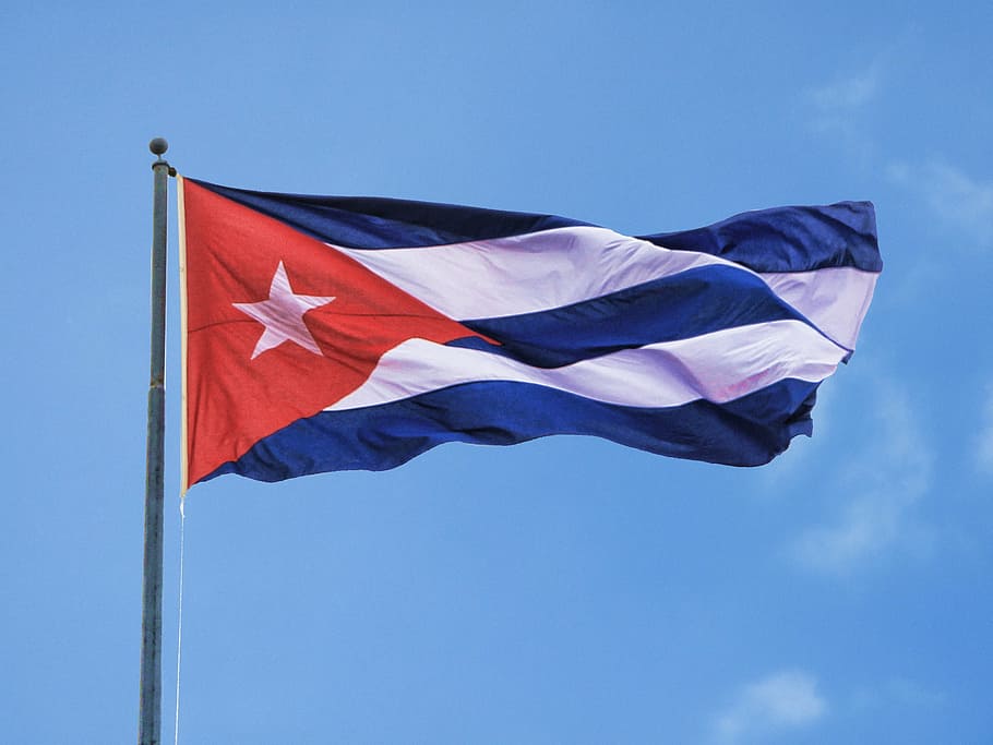 флаг, Коста-Рика, Куба, небо, Карибский бассейн, звезда, полосы, синий, облака, Голубое небо