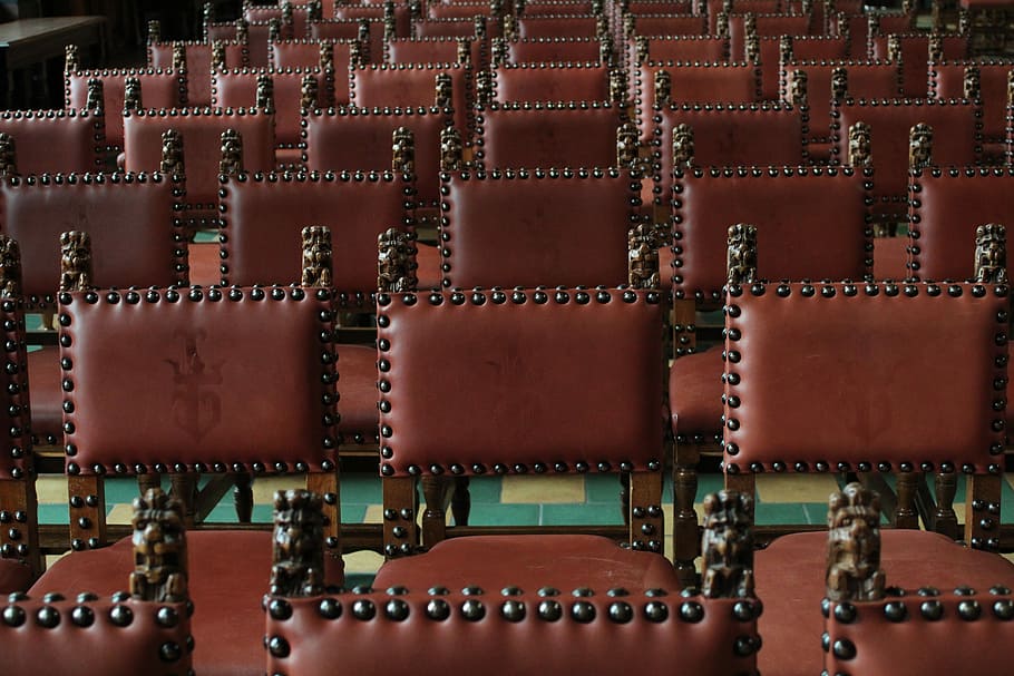 empty brown seats, Chairs, Seating, Event, Leather, royal, leather seat, seat, ornament, perspective