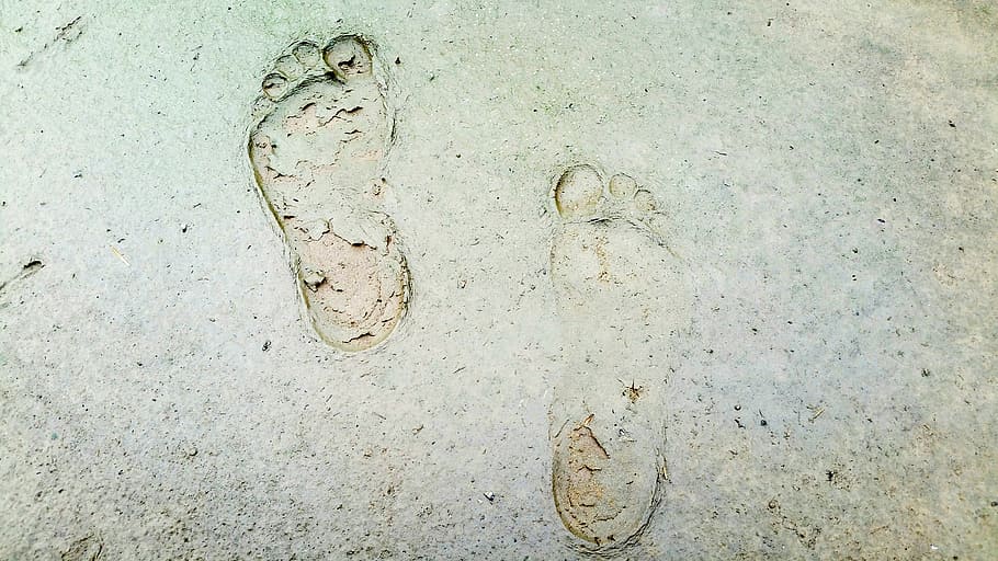 July 22, rain, footprint on mud, high angle view, wall - building feature, day, textured, old, close-up, outdoors