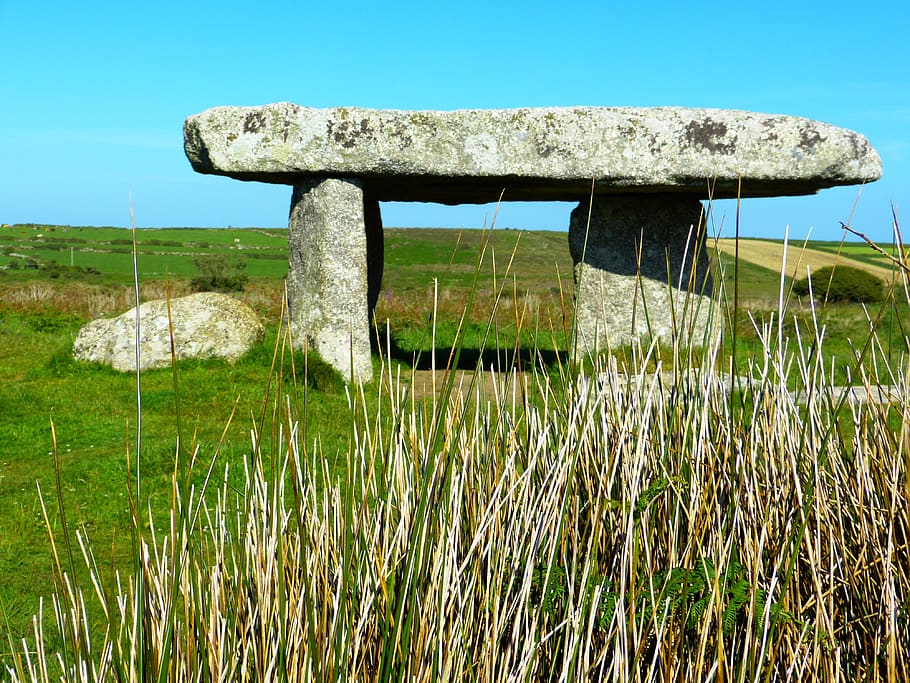 lanyon quoit, quoit giant's, giant's table, cornwall, south gland, dolmen, megalithic monuments, megaliths, grass, plant