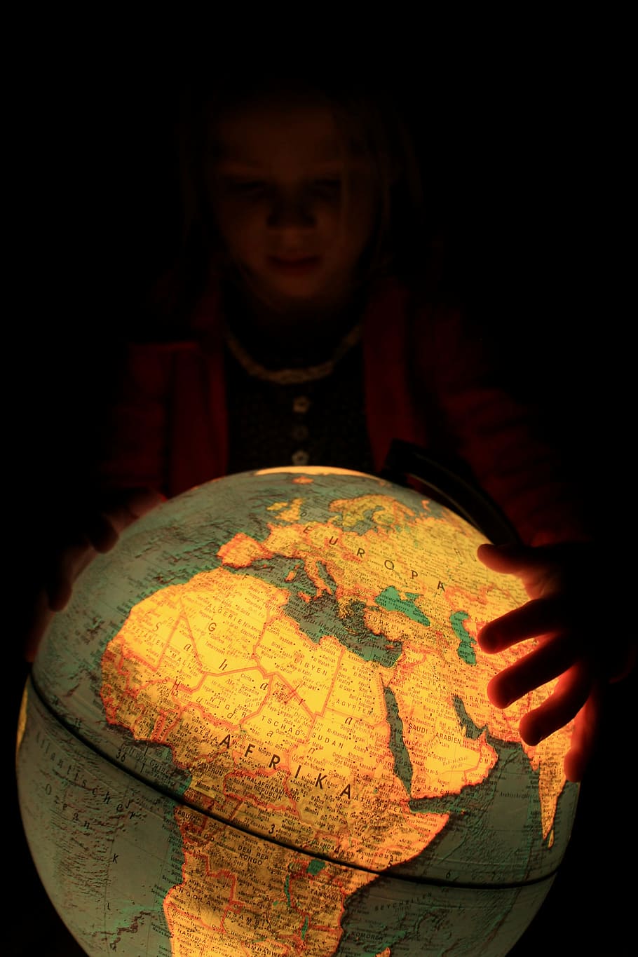 globe, earth, africa, light, child, one person, indoors, men, real people, sphere