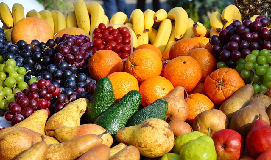 berbagai macam buah, buah, campuran, warna, makanan, oranye - Buah, kesegaran, pisang, Buah jeruk, Makanan sehat