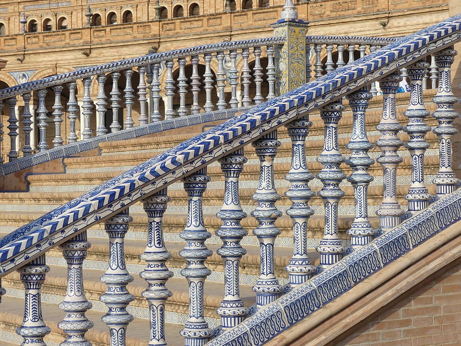 seville, plaza espana, andalusia, bridge, railing, stairs, architecture, historically, old, space