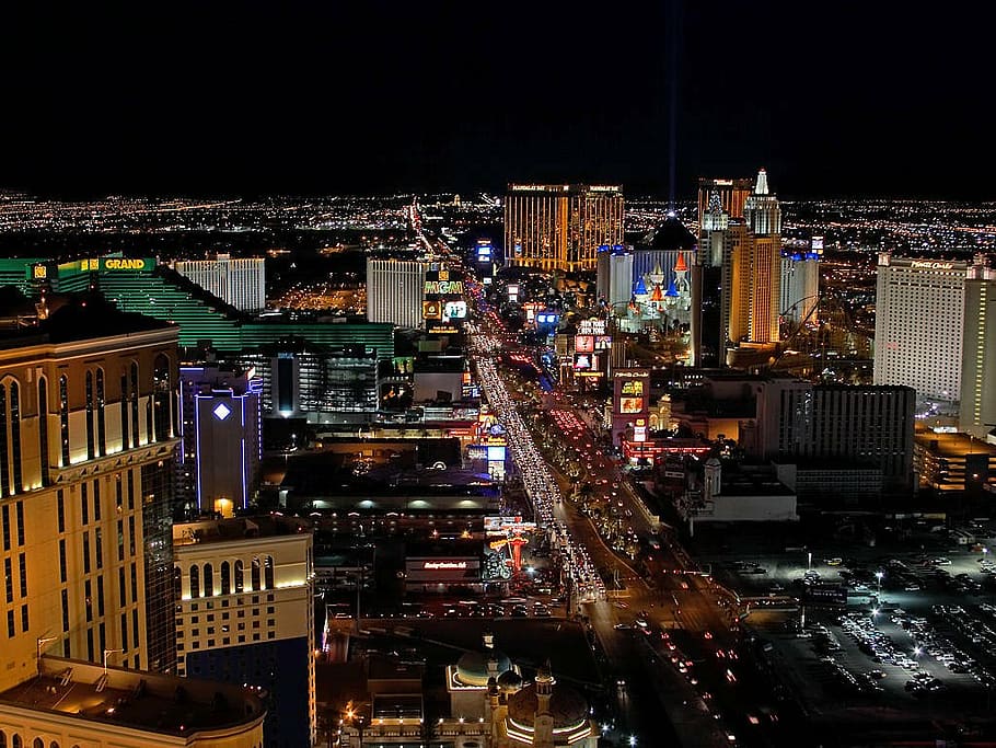 Las Vegas, malam, lampu, penerangan, Amerika Serikat, perjudian, kota, pencakar langit, eksposur panjang, nevada