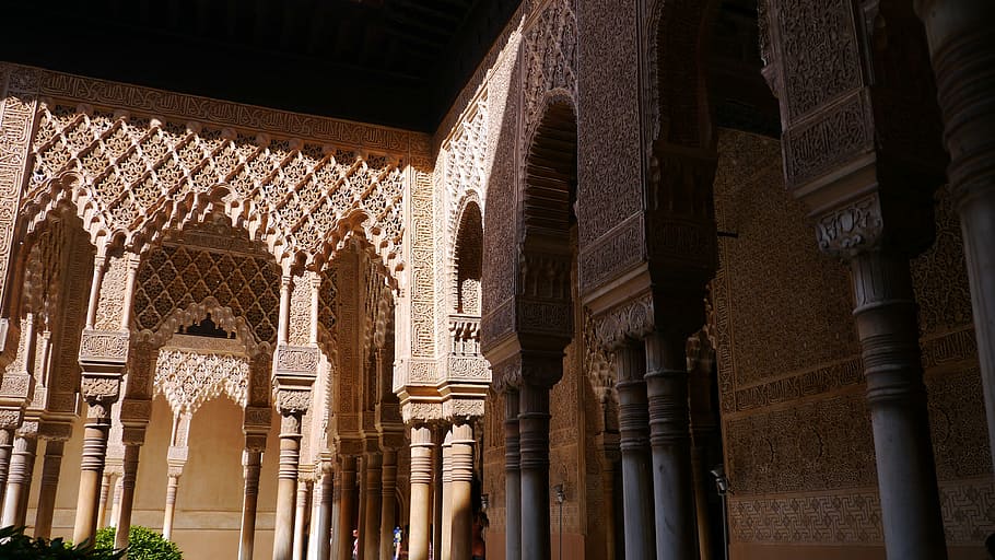 casa de hormigón beige, Granada, Patrimonio de la Humanidad, Alhambra, arte islámico, columna arquitectónica, arquitectura, historia, arco, estructura construida