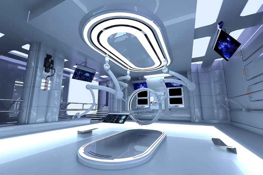 lighted room, sci-fi, surgery room, sci fi surgery room, technology, indoors, healthcare and medicine, science, hospital, control
