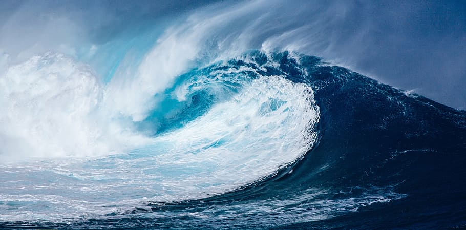 青, 海の波, フォーカス写真, 波, 大西洋, 太平洋, 海, 巨大, 大きな, 濃い青