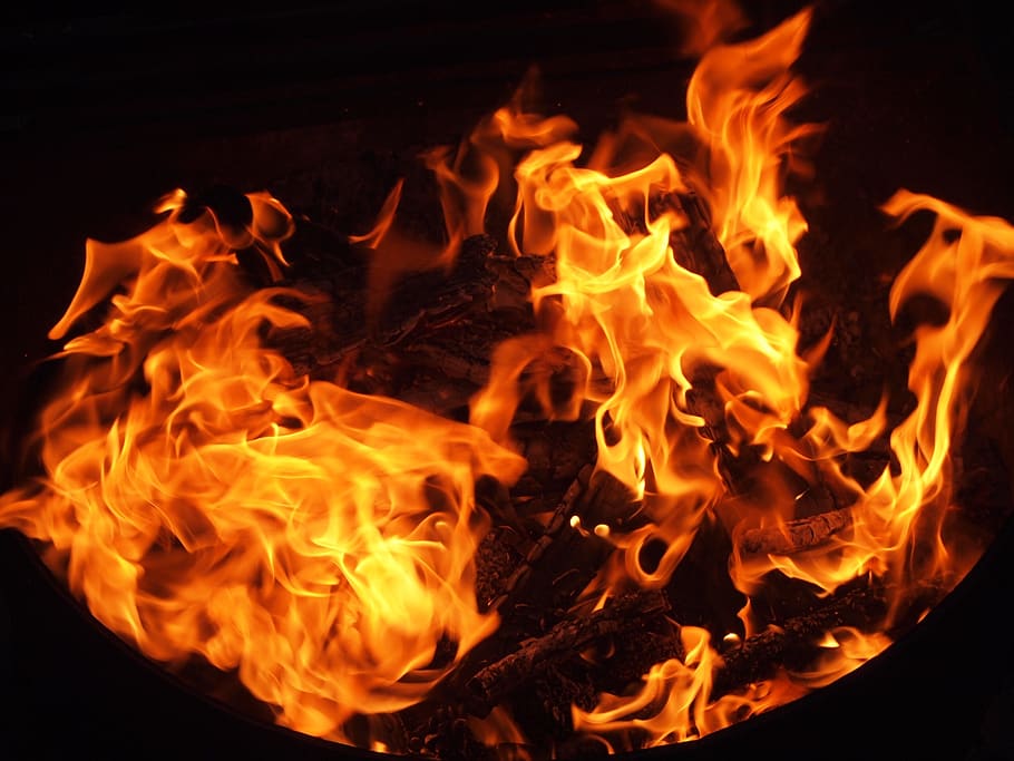 fire, flame, hot, coal, black, firewood, heat, burn, fireplace, campfire