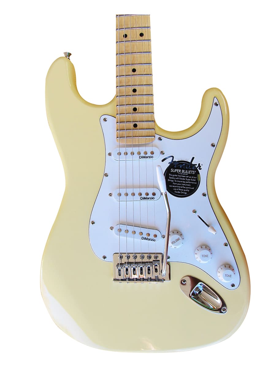 beige, white, stratocaster guitar, guitar, e guitar, music, electrically, musical instrument, rock music, rock