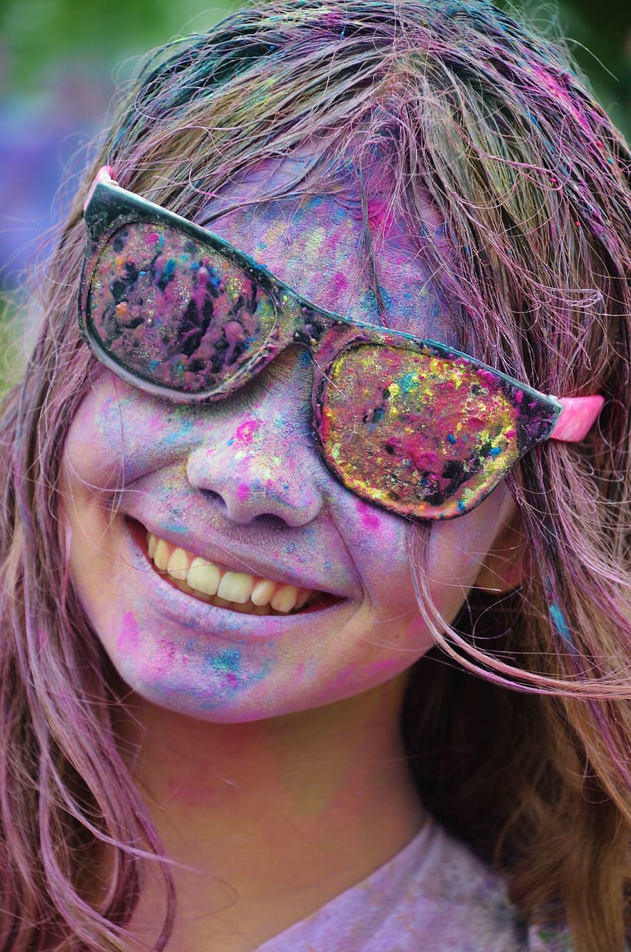 woman, assorted, color paints, face, girl, colorful, happy, cool, person, laughing
