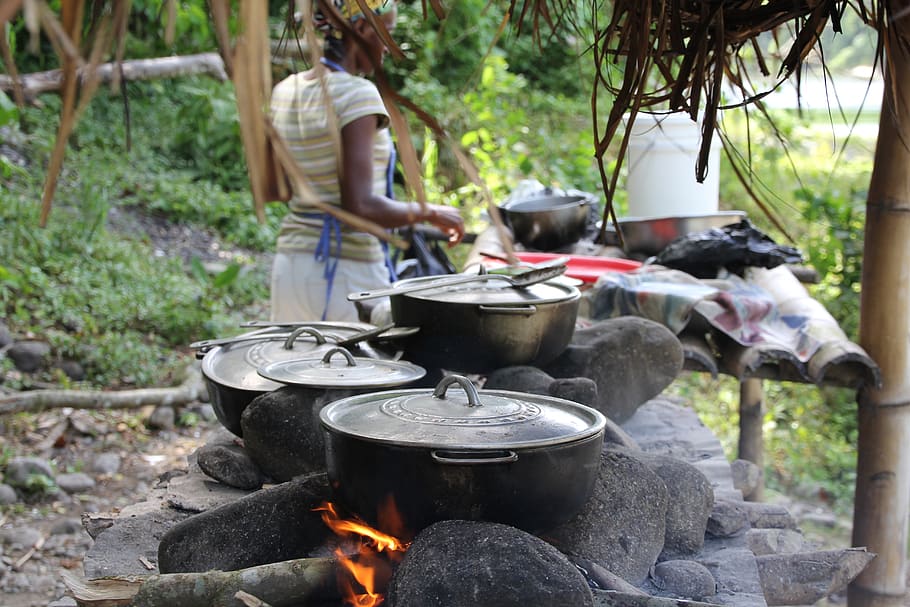 jamaica, cocinero, río, fuego, fuera, local, quema, calor - temperatura, utensilio de cocina, fuego - fenómeno natural