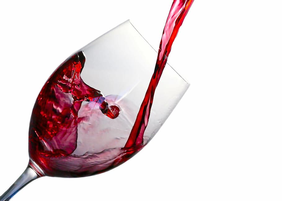 copo de vinho, preenchido, vinho, respingo, vidro, vermelho, álcool, bebida, líquido, barra