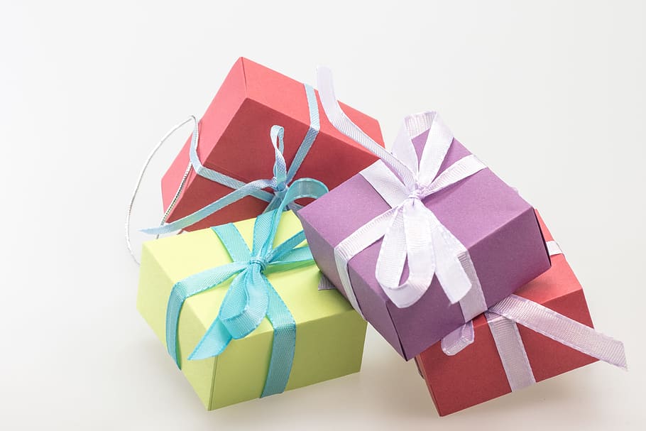 four gift boxes, gift, boxes, gifts, packages, made, loop, packet loop, christmas, christmas decoration