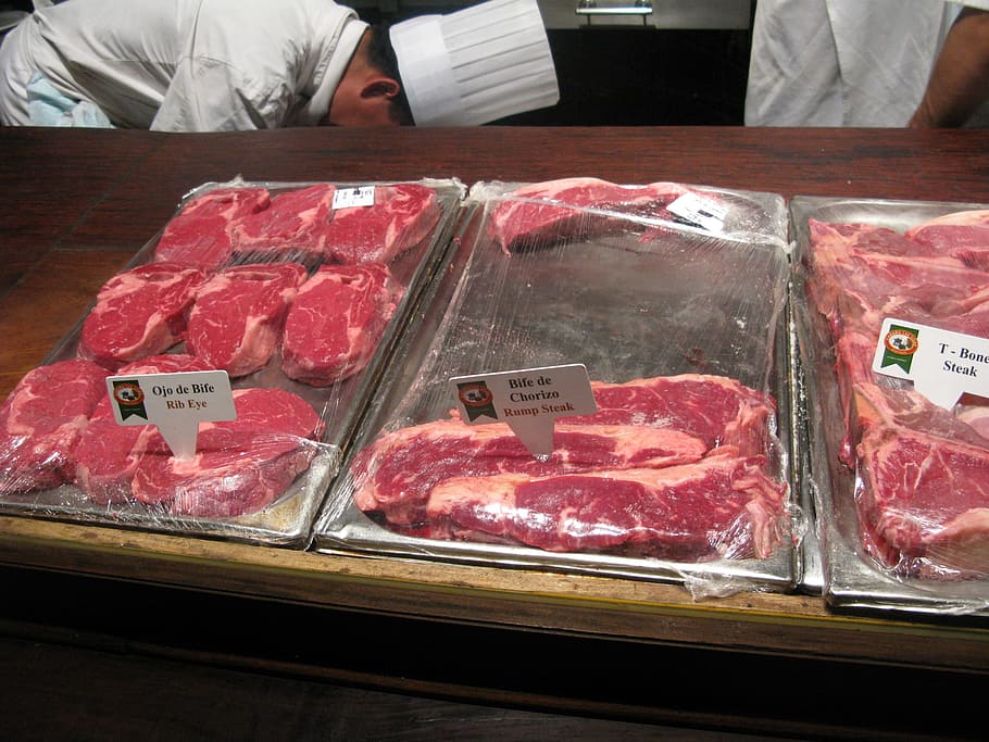paket daging, daging, tukang daging, toko, dikemas, makanan, bahan makanan, sirloin, steak, mentah