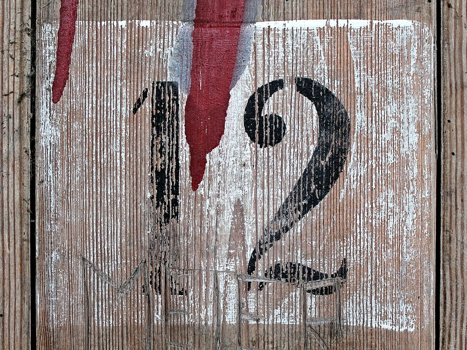 doce, número, madera, puerta, tablero, dígito, escudo, madera - material, primer plano, texturizado