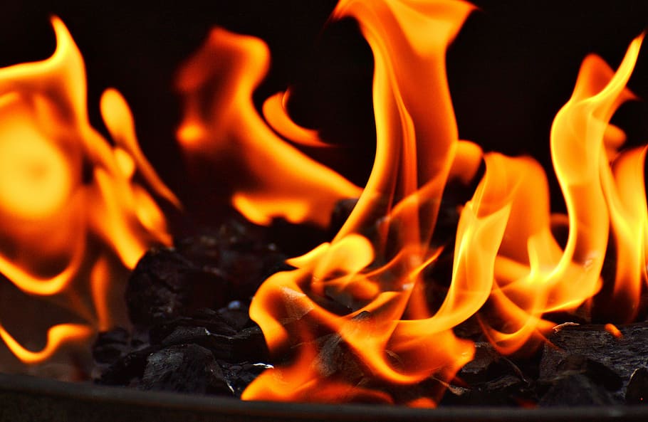 красный, оранжевый, огонь, углерод, древесный уголь, горячий, угли, барбекю, светиться, высокая температура