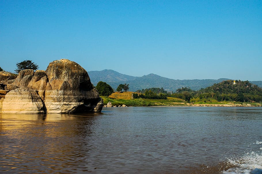 mekong river, river, chiang kong, thailand, asia, nature, landscape, mountain, water, sky