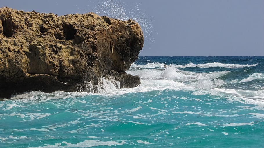 Batuan, Gelombang, Menghantam, Laut, Alam, biru, pantai, indah, menabrak, pemandangan