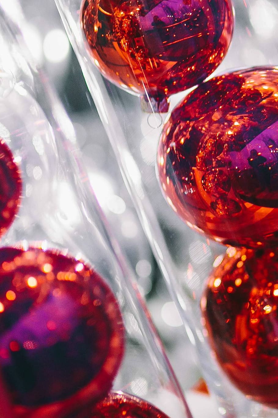 vermelho, enfeites de natal, embalado, tubos de plástico, Natal vermelho, enfeites, plástico, tubos, feriados, natal