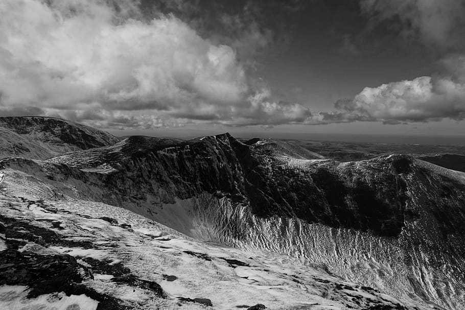 lake district, cumbria, mountains, black and white, england, landscape, mountain, countryside, outdoor, scenic