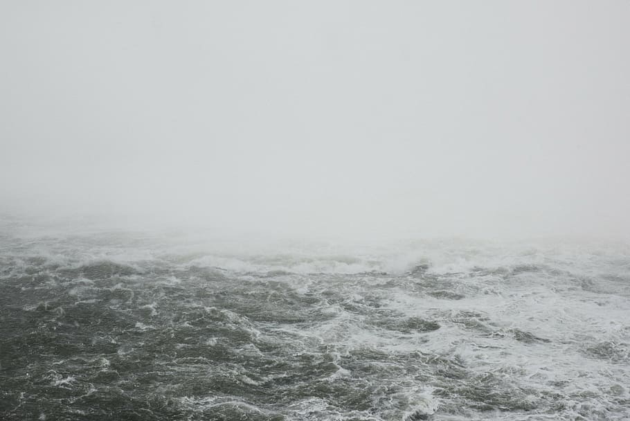foto, tempestuoso, águas, áspero, dia, oceano, mar, água, ondas, nublado
