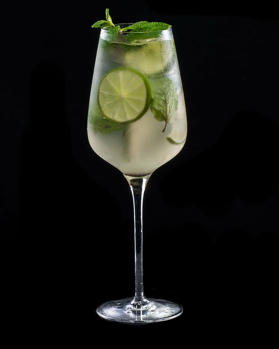 glass, beverage, lime, black, surface, summer drink, cocktail, hugo, tei, green