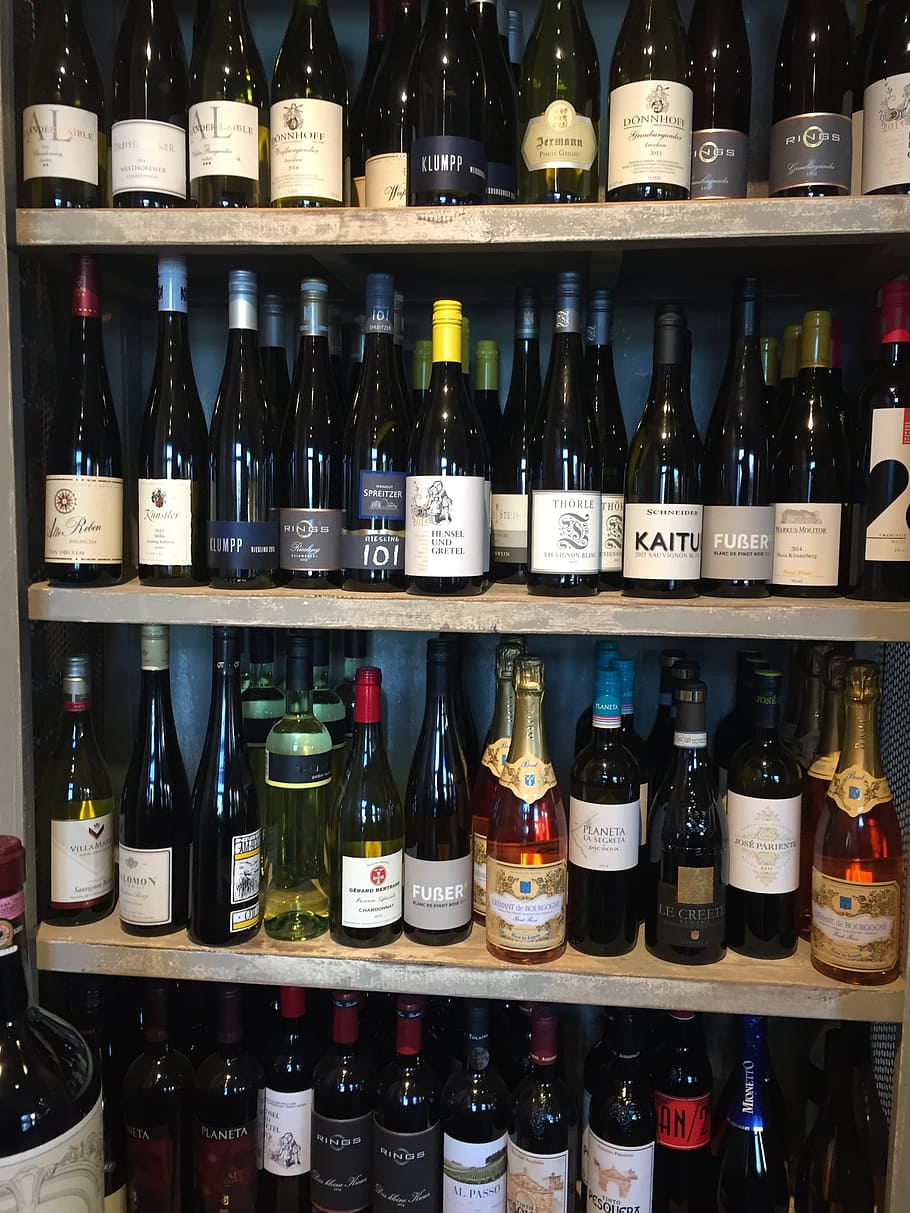 wine, shelf, wine rack, bottles, wine bottle, glass bottle, alcohol, stock, exhibition, red wine