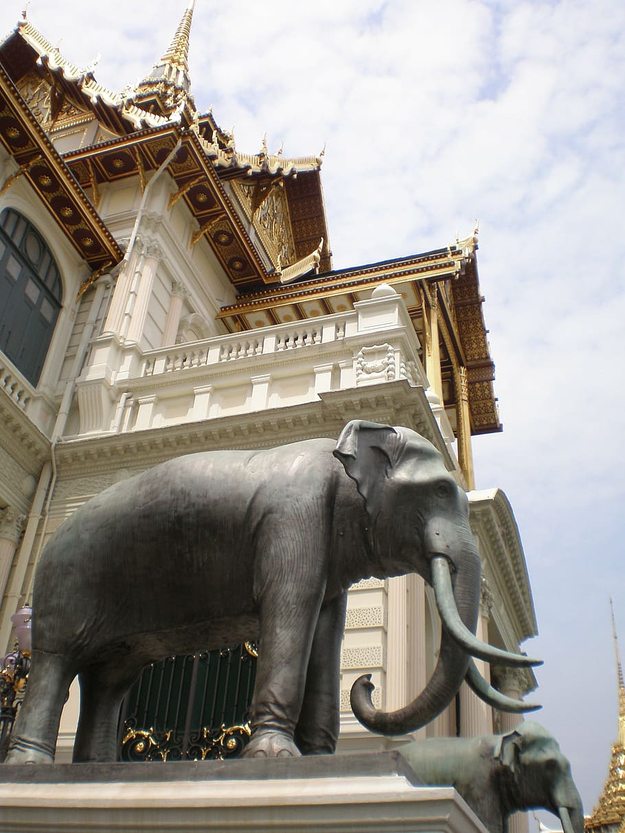 temple, thai, elephant, statue, religion, buddhist, religious, oriental, sculpture, pagoda