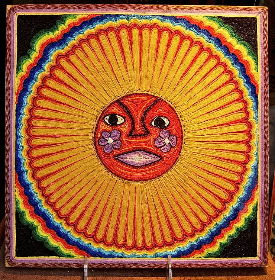 Sun, Image, Painting, Huichol Tribe, art, mexico, colorful, artwork, sunlight, rays