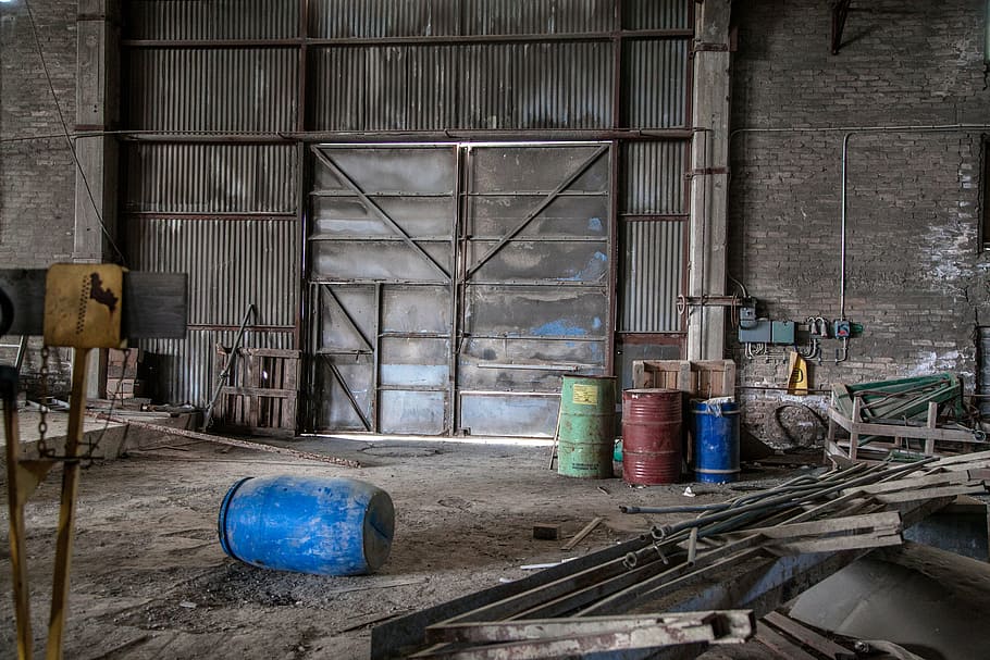 storage house photography, metallic door, destruction, abandoned factory, hollow, rusty, rust, industry, abandoned, industrial