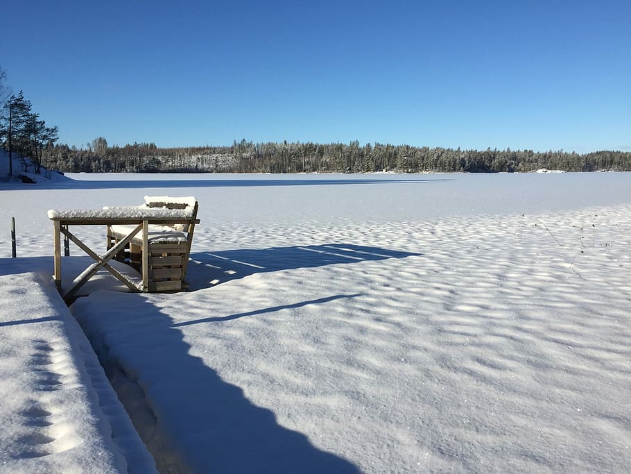 凍った湖, 雪, 白, 冬の風景, フィンランド, 氷結, 凍結, 冬, 空気, 太陽