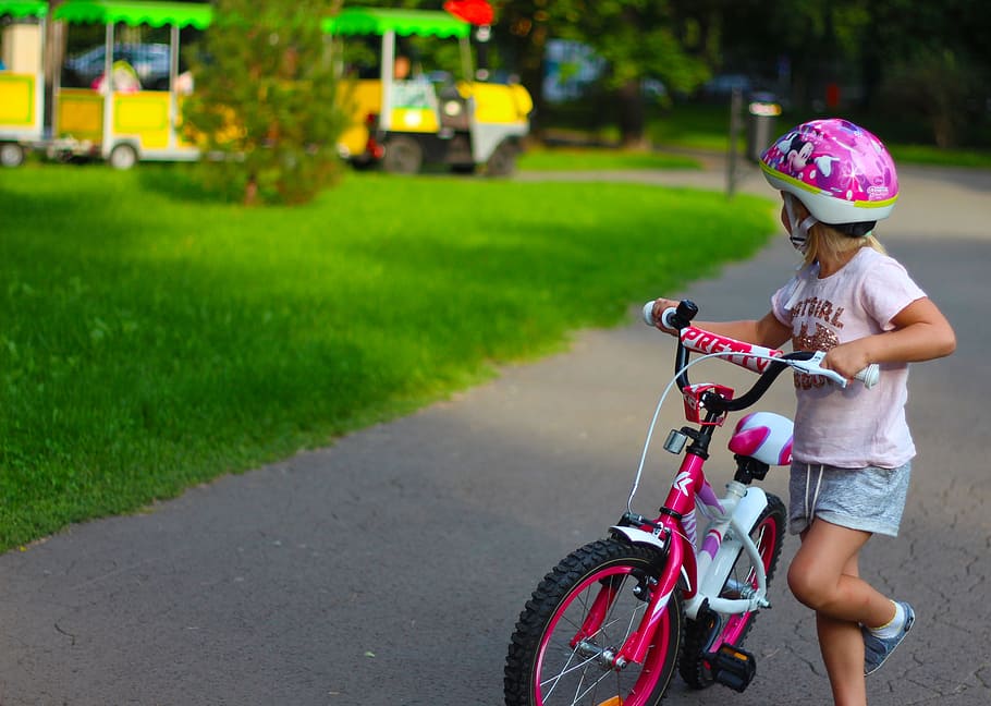 child, girl, bike, girl on a bike, young, childhood, choo choo, joy, fun, transportation