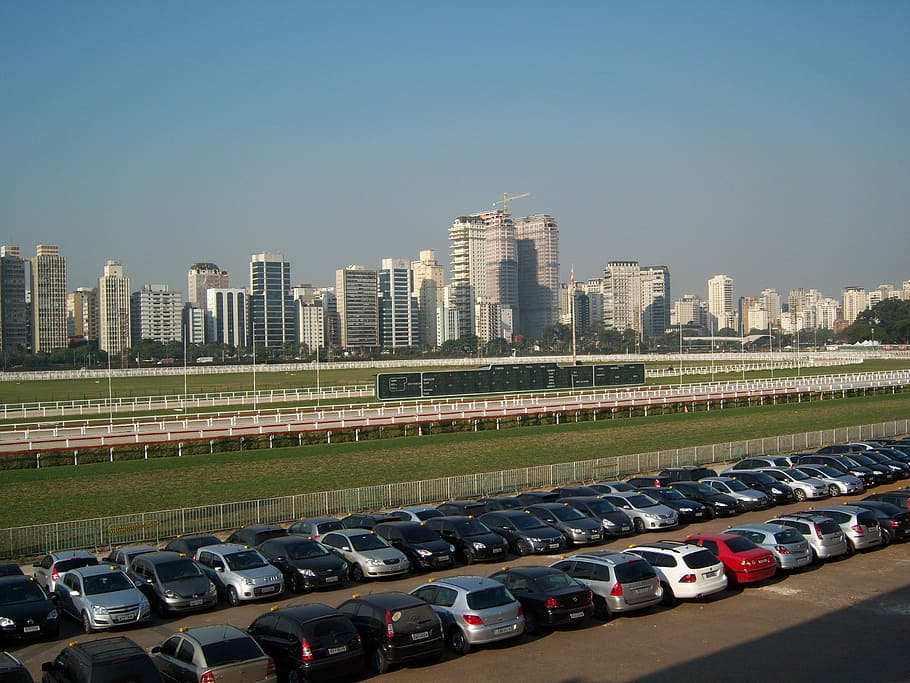 sao paulo skyline, Jockey Club, Sao Paulo, Skyline, parking lot, rent a car, race track, jóckey, city, cityscape