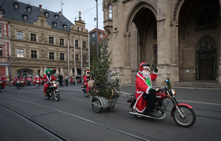 moped, simson, santa claus, funny, christmas, december, erfurt, fish market, transport, tour